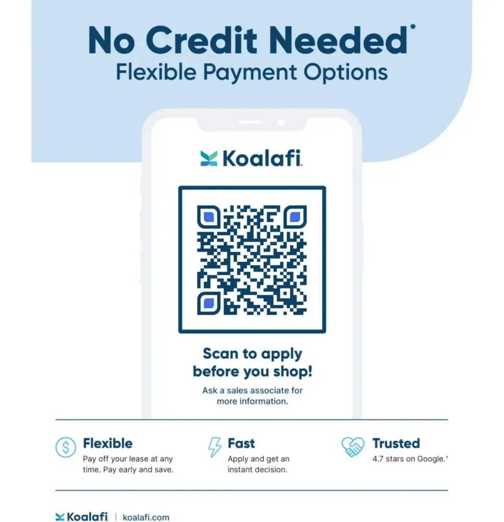 "Flexible mattress financing options available through Koalafi – no credit needed at Lux Value Mattress"